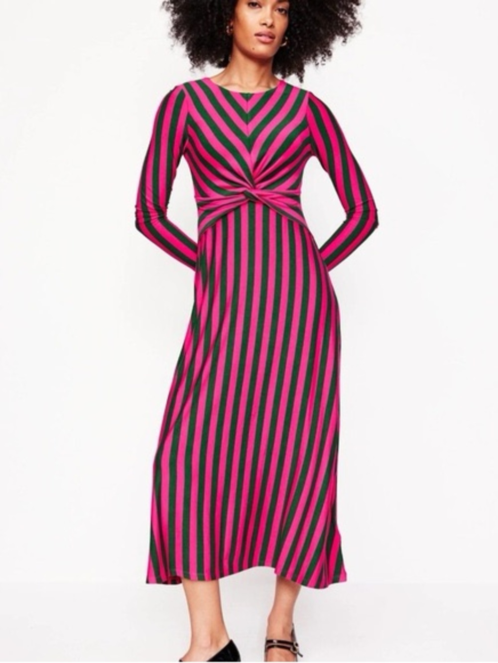 BODEN Dopamine Twisted Waist Jersey Maximalism Dress Stripes Size 10